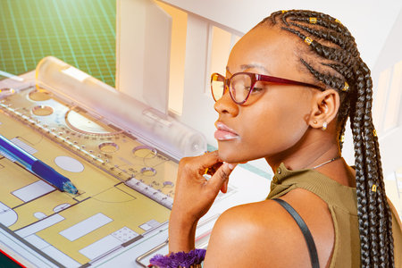 A dark-skinned girl with braids chooses a house for herself. Construction projects for any person....