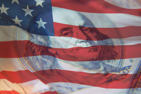 American economy. American flag and dollars. Economy of the United States of America. Trade of the...