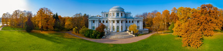 Russia. Panorama Of St. Petersburg. Autumn Petersburg. Parks SPb. The Museums Of St. Petersburg. Autumn in Russia. Elagin island. The Palace in the autumn Park. Trees with yellow leavesのeditorial素材
