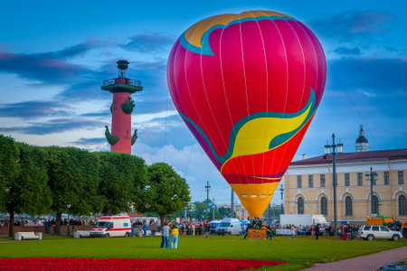 Summer in St. Petersburg. Spit of Vasilyevsky Island. Balloons in St. Petersburg. Russia.のeditorial素材
