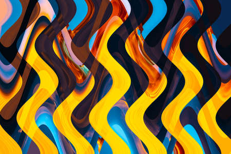 Background is multicolored. Art wallpaper of rainbow coloring. Background consists of colorful waves. Light waves alternate with dark ones. Bright vertical waves in foreground. Horizontal art textureの写真素材