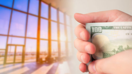 Realtor. Concept sale of commercial premises. Rental of commercial real estate. Dollars in the hands...