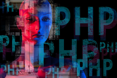 PHP. Artificial Intelligence. Programming. Computer science. Concept - programming in PHP. Manikin...