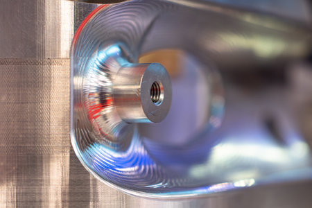 Industry. Aluminum detail close-up. Aluminum products with a thread in the center. Concept -...