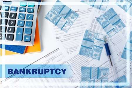 Bankruptcy legal company. Money and working documentation on the table. Preparing a company for...