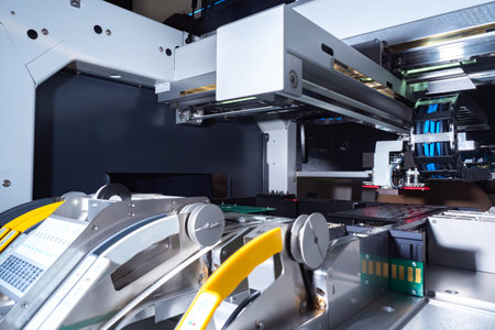 PCB production. Fragment of equipment for PCB production. Concept - automated production of printed...