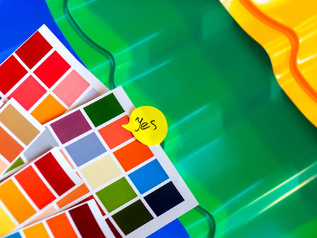 Multi-colored metal tile. Metal tile of different colors close-up. Color palette with samples of...