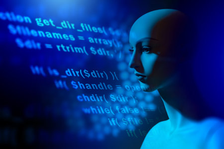 Creation of artificial intelligence. Concept - machine learning. Production of humanoid robots....