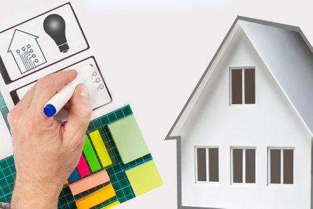 The concept of connecting a cottage to the smart home system. Development of the Smart home system. An application for remote control of home systems. The IOT concept.の写真素材