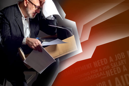 Negative emotions of losing job. The man faced the problem of unemployment. The man is upset about...
