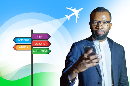 Businessman on a background travel. Concept - he travels for business. Businessman wants to travel....