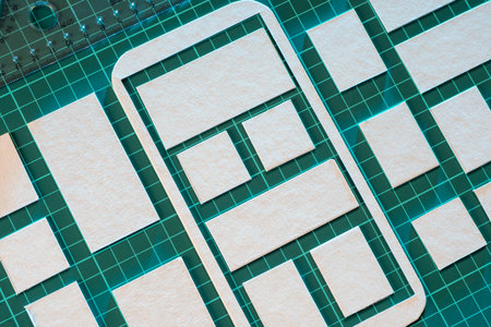 Creating application interface. Planning application interface on a paper. Concept designer made app...