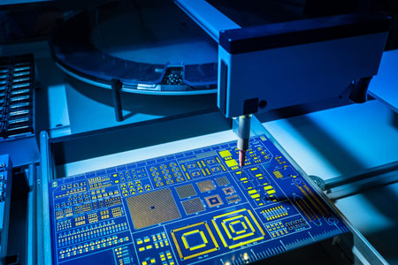 Creation of a printed circuit board. PCB production machine. Manufacturing of PCB at factory....