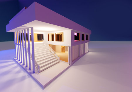Architecture modern concept. Model of a modern open-air building. Model of a three-dimensional house...