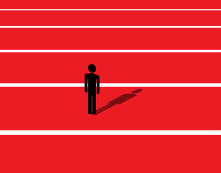 Man on a red background stands in loneliness. It symbolizes solitude or isolation. Concept of loneliness in life. The stress due to loneliness. Person was isolated from others.の写真素材