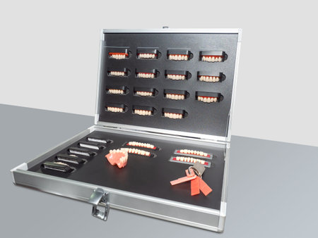 Case with multiple prostheses. Case for demonstration samples of prostheses. Ortadont's case...