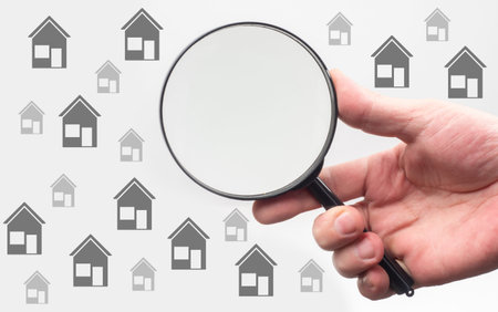 Real estate search concept. Realtor is engaged in real estate search. Selection of real estate...