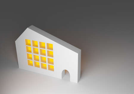 Architectural illustration. Illustration with a three-dimensional house. Multi-storey city building on gray background. Concept - urban architecture. City house composition. 3d house model renderingの写真素材