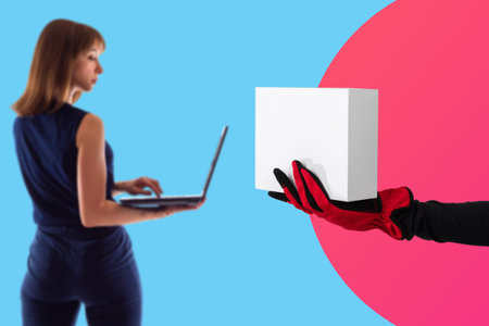 Delivery concept. Woman tracks the parcel delivery in the app. Service for tracking shipments....