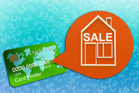 A mortgage loan. Buying a house on credit. Bank lending for the purchase of real estate. A credit card as a symbol of money for the purchase of housing. Purchase of a house or apartment. 3d renderingの写真素材