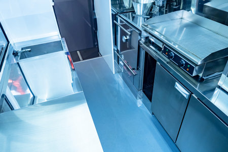 Small kitchen restaurant with professional equipment. Kitchen restaurant with new stainless steel...