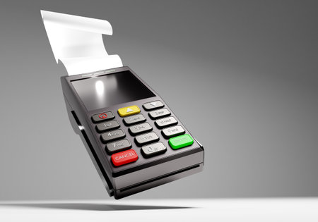 Pos terminal. Payment device mockup. Terminal for paying with bank cards. Contactless payment...