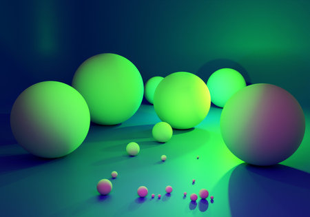 Geometric abstraction. Balls of different sizes on a green background. Universal background for...