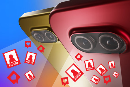 Photo for social network. Smartphone cameras and photo labels. Likes for the photo. Images and likes...