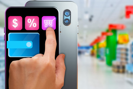 Online shopping. Purchases in online stores. Mobile app for shopping. Purchases online on the...