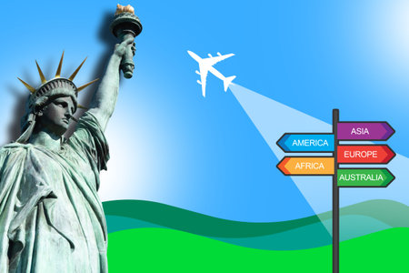 Travel to USA. Statue of Liberty as a symbol of United States of America. Tourism in America....