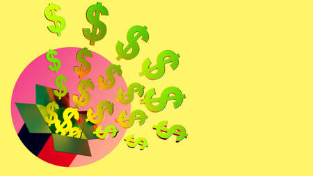 Return on investment. Unexpected receipt of money. Jackpot, win, gift. Gold dollar badges fly out of the box. A financial parish. 3d imageの写真素材