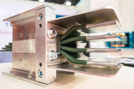 High voltage. Contact for high voltage. Electrical installation equipment. High voltage transformer with electrical insulation and electrical equipment in power substation.の写真素材