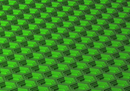Abstract technological background. Simple technology texture. The background is green. Background with hexagons. Technological texture. Green modern pattern. 3D render illustrationの写真素材
