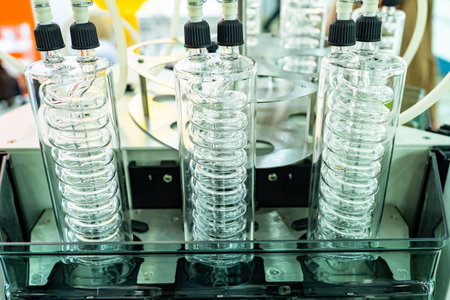Glass laboratory equipment. Glass spiral for laboratory experiments. Equipment for laboratory...