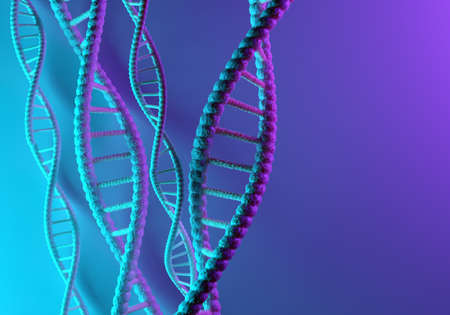 Background on theme of genetics. DNA molecules symbolize gene changes. Background texture on scientific subjects. Illustration with DNA as a metaphor for science. Pattern 3d with DNA strandの写真素材