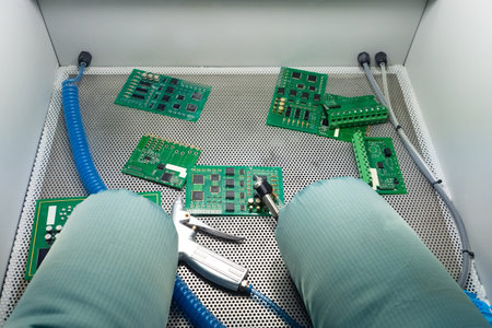 Vacuum chamber for working with computer boards. Equipment for manufacture of microboards. Sleeves...