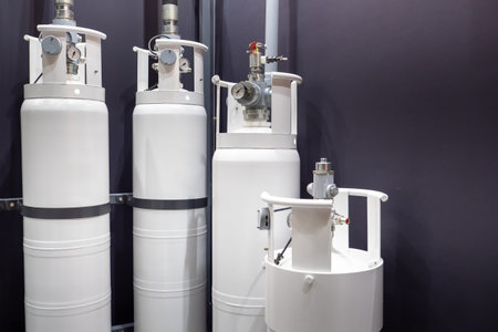 Fire extinguishing gas. Several white balloons in automatic anti fire system. Concept - autonomous...