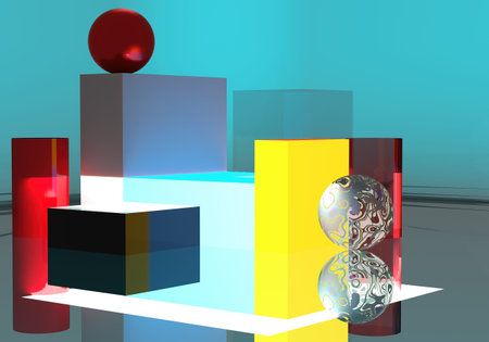 Abstract geometry. Different geometric shapes create abstract background. Three-dimensional...