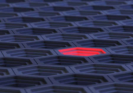 Hexagons background. Hexagonal cells top view. Background hexagons one of which is glowing. Abstract...