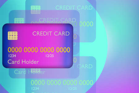 Credit card on a multicolored gradient. Illustration with credit cards. Bank card with line of credit. Place for an inscription next to it. Using bank loans. 3d visualization.の写真素材