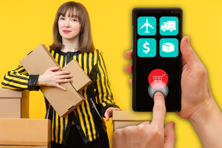 Fulfillment technology. Logistics technology concept. Logistics processes. Girl is sending orders....
