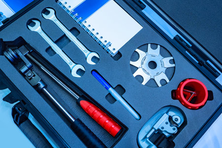 Mechanic's toolbox. Mechanic's tool case. Wrenches and other mechanic tools. Universal set of tools....