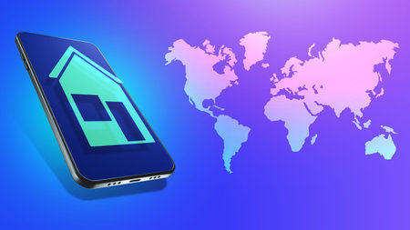 Real estate booking concept. Application for booking apartments in different countries. House...