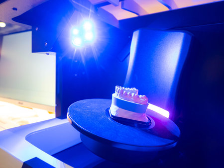 Dental 3D scanner. Dental scan with prosthesis. Create three-dimensional model of prosthesis....