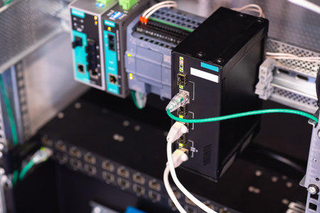 Inside server racks. server racks inside view. Network equipment inside server racks. Equipment for...