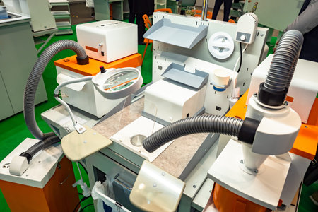 Orthodontist work table. Orthodontist machine with dental dust suction tubes. Workplace dental...