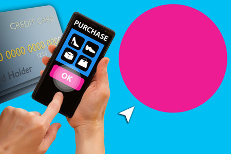 Online shopping. Smartphone with online purchase app. Credit card for online shopping. Credit card...