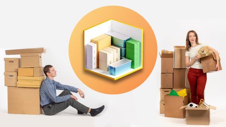 Provision of warehouse services. People with lots of cardboard boxes. Storing things in self-storage...