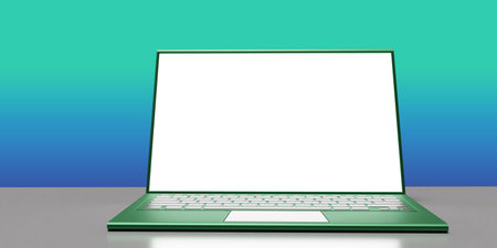 Modern laptop pc. Mock up laptop white screen. Detailed model of laptop front view. Template for...
