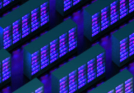 Telecommunication equipment. Data storage center. Background on topic of storing and processing...
